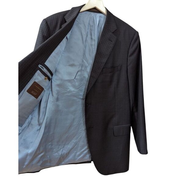 J. Hilburn Men's 45R Classic Fit Micro Check Navy Wool Blazer Two Button - Picture 3 of 8